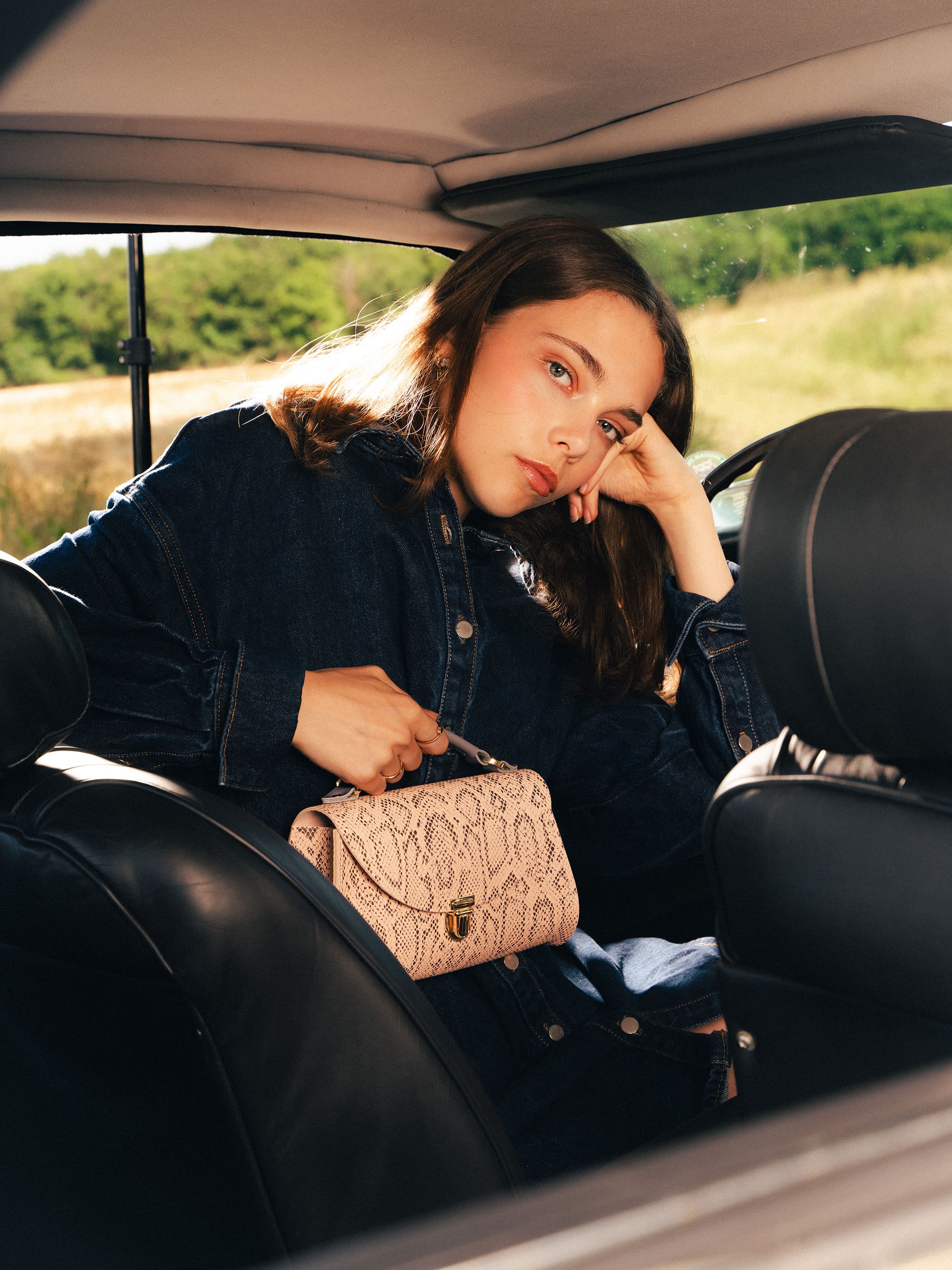 The Mini Poppy - Flax Matte Python & Slate Grey