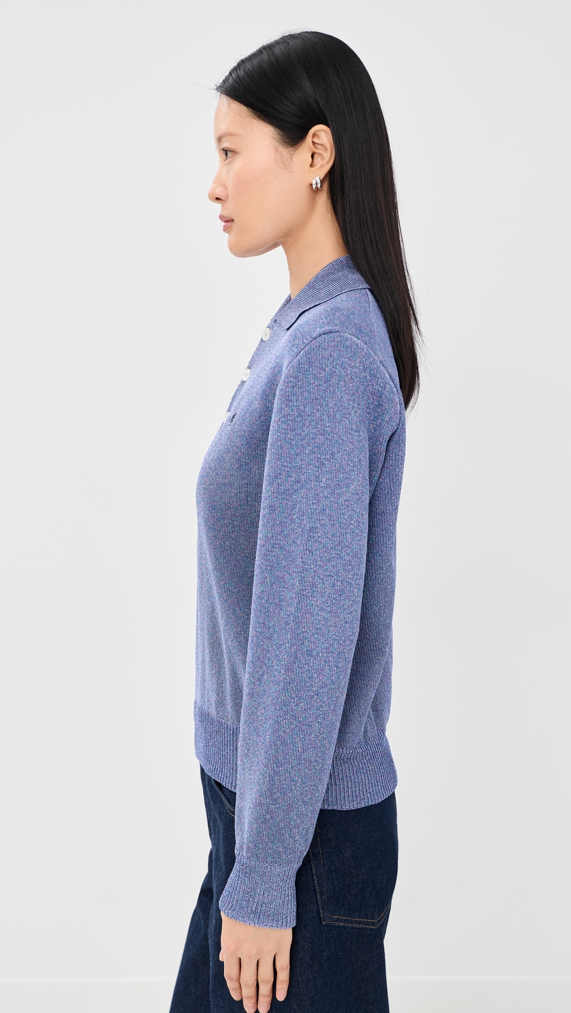 Merino Wool Backed Lurex Polo Sweater Purple