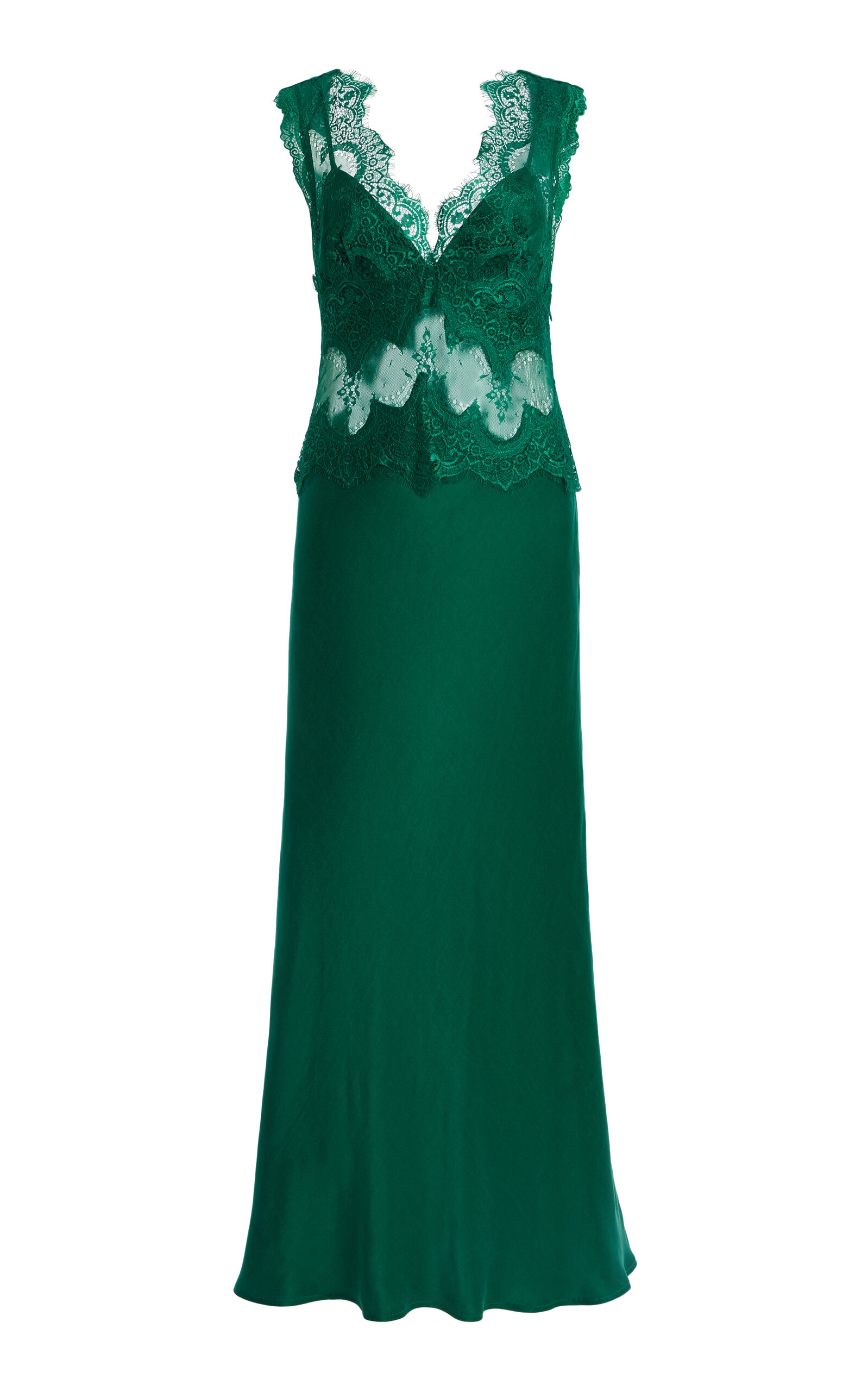 Exclusive Visions Lace-Inset Satin Midi Dress - Moda Operandi