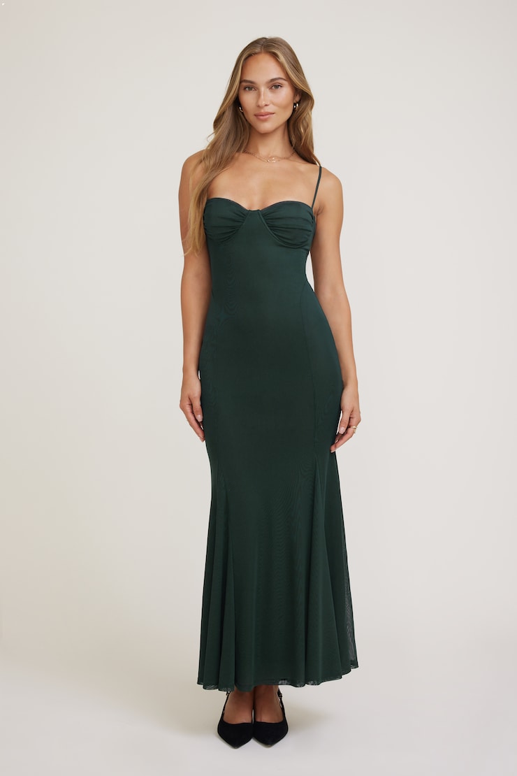 Monet Mesh Maxi Dress - Green - Women Clothing
