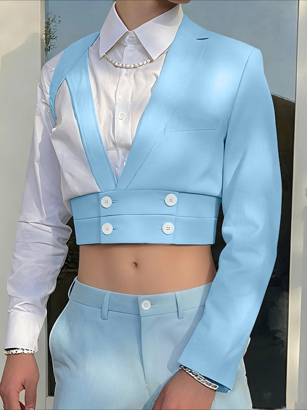 Men's Deconstructed Cut-Out Cropped Long Sleeve Blazer SKUL38995 - Blue / S