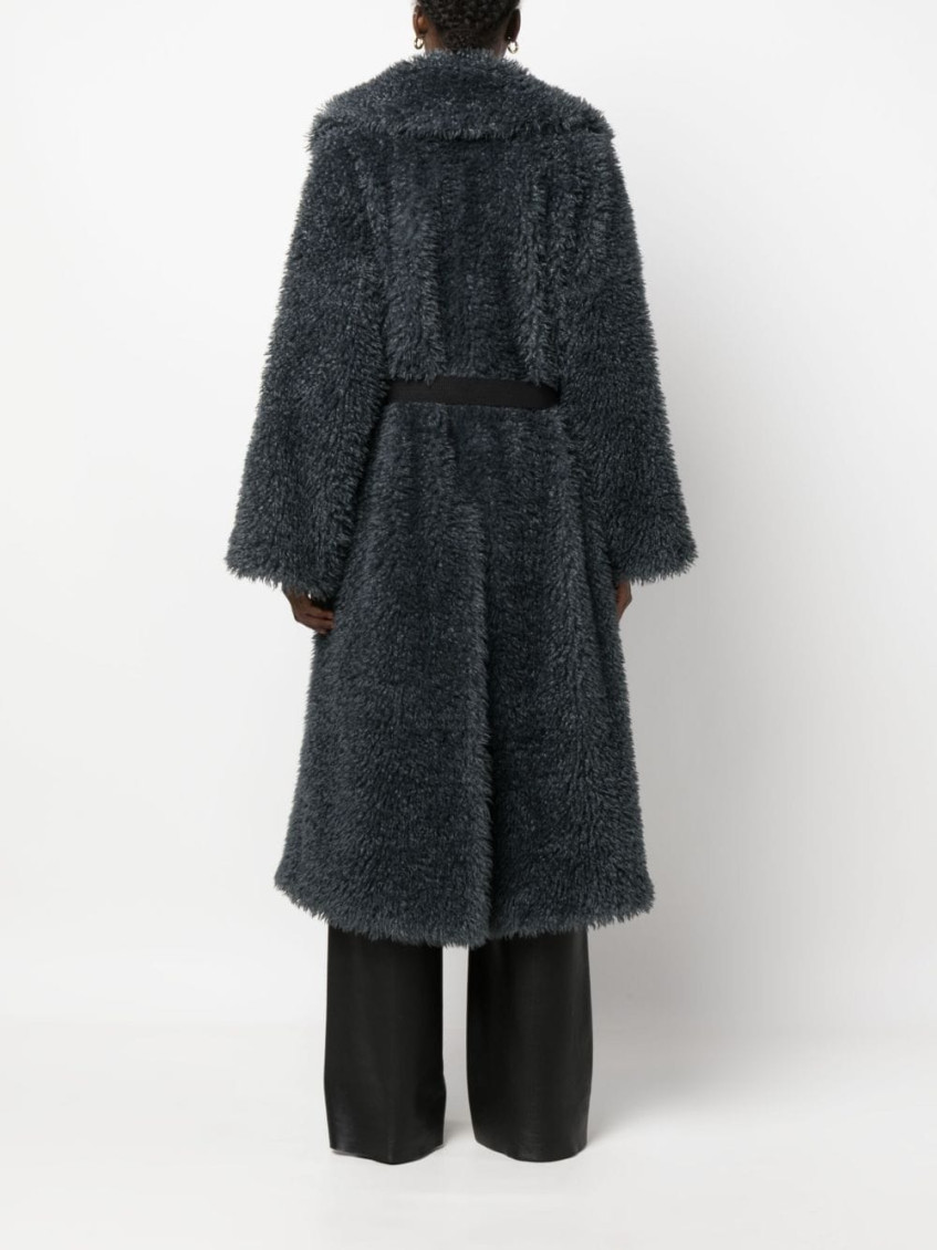 -Belted Fake Coat Pellicce Grigio-Donna