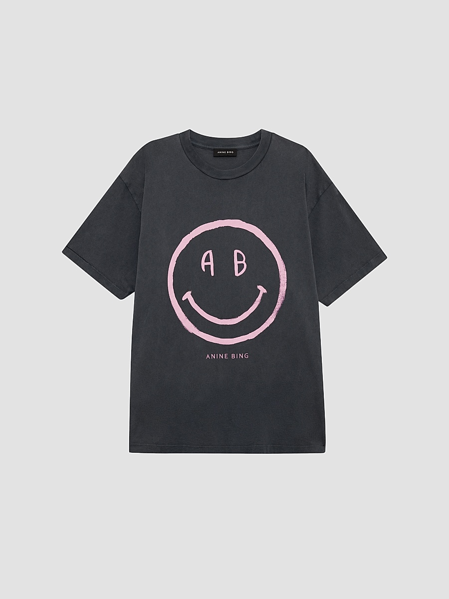 Women's Cade Cotton Smiley Print T-Shirt - Grey