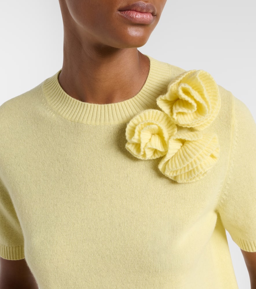 Floral-appliqué cashmere and wool sweater