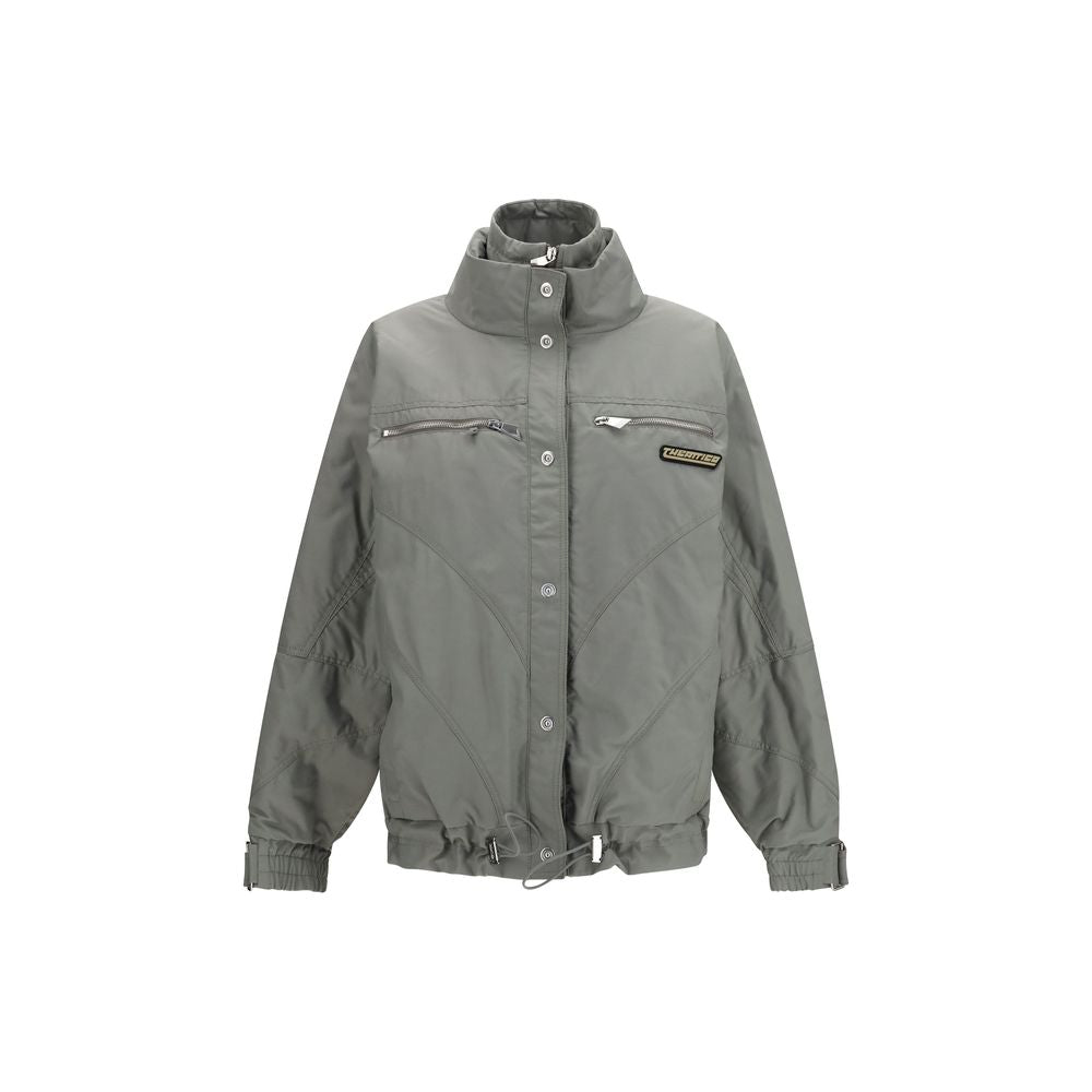 Padded Cotton with Chest Logo Patch Bomber Jacket — Gray