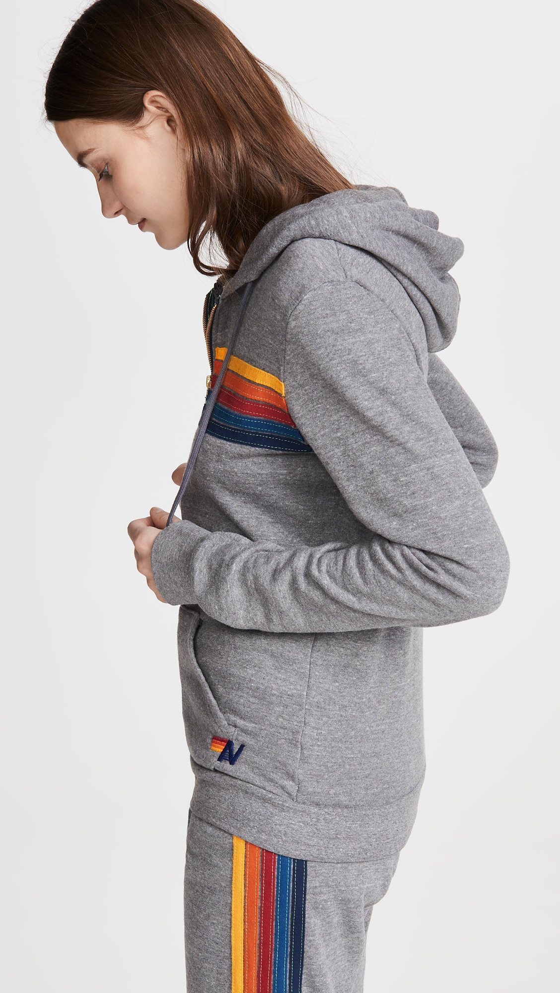5 Stripe Zip Hoodie Heather Grey
