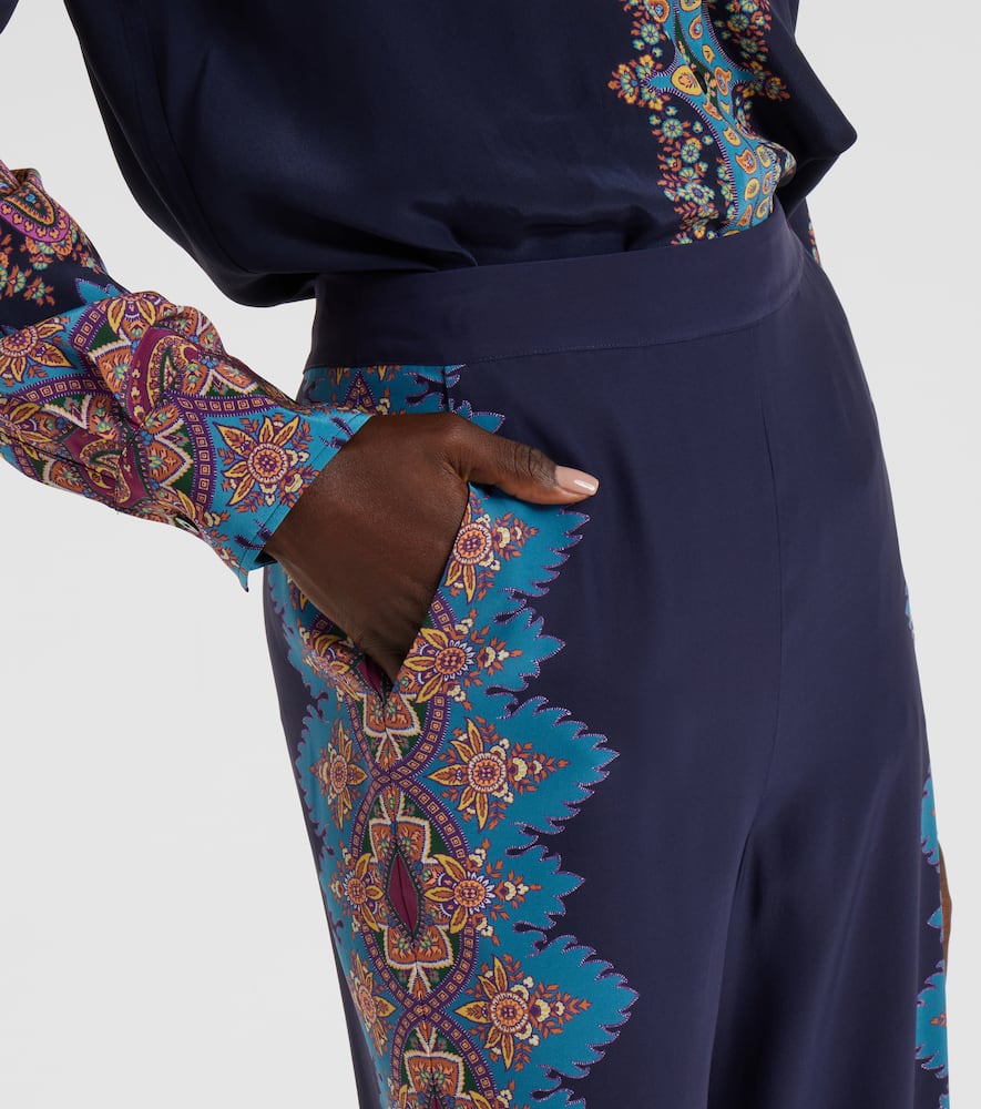 Printed silk crêpe de chine straight pants