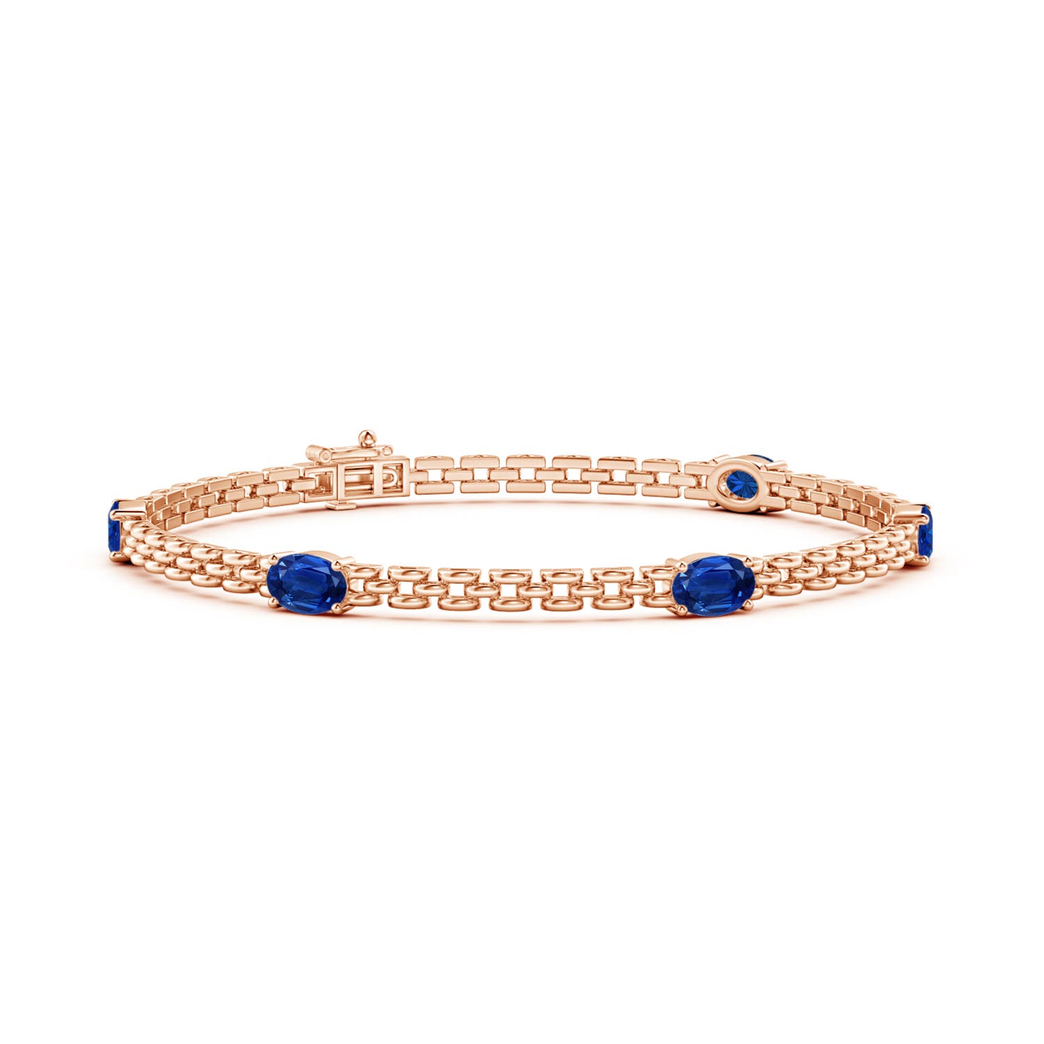 Angara 3.0 Carats Five Stone Oval Sapphire Station Link Bracelet in 14K Rose Gold