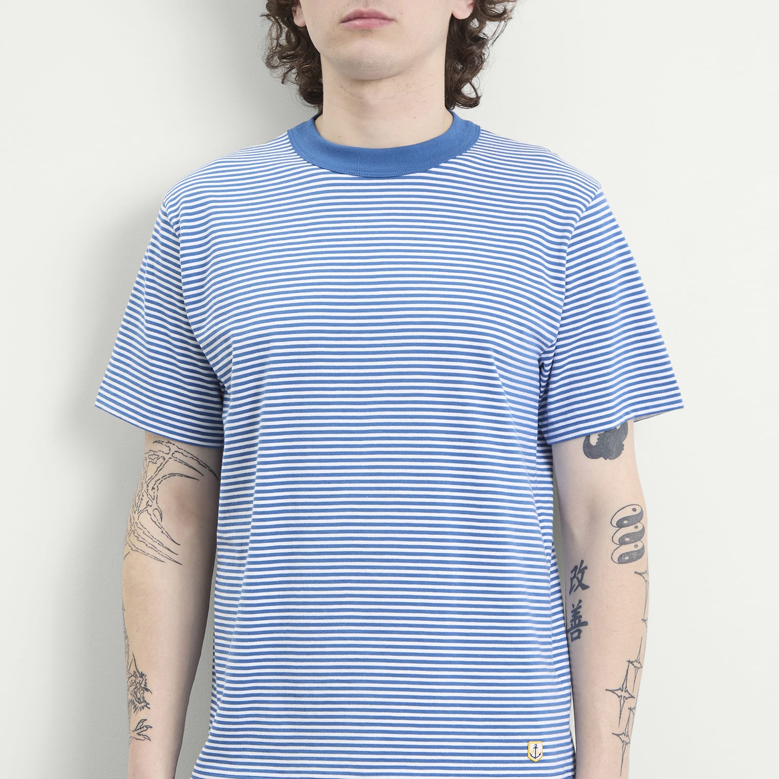 Men's Fine Stripe T-Shirt in Dark Blue/Blanc