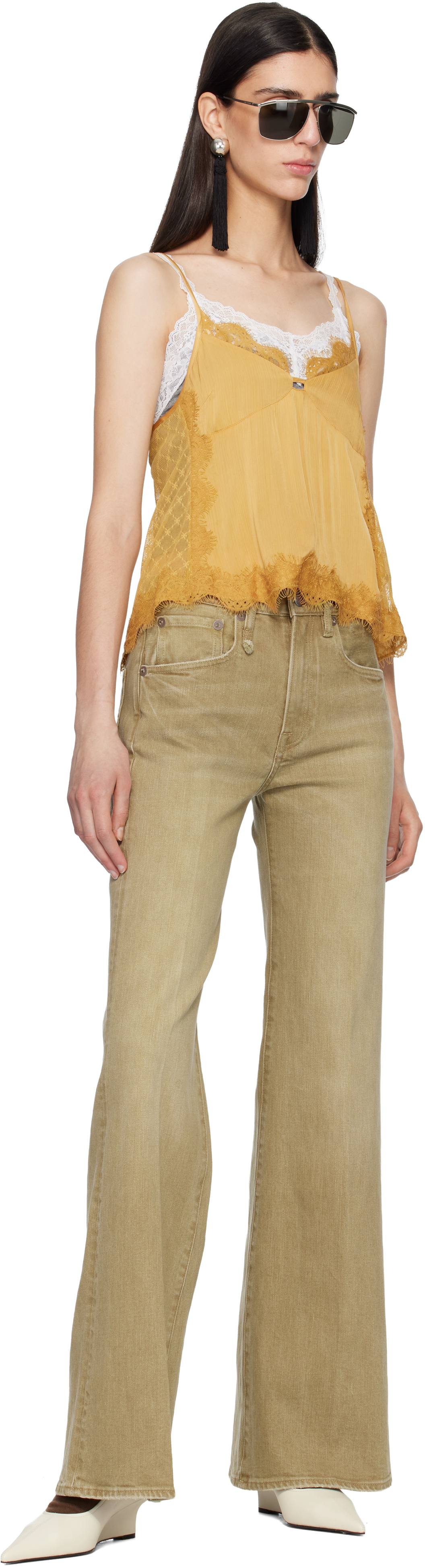 Beige Flared High-Rise Jeans