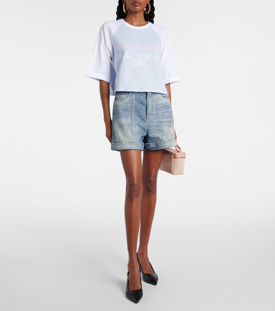 Patterned denim shorts