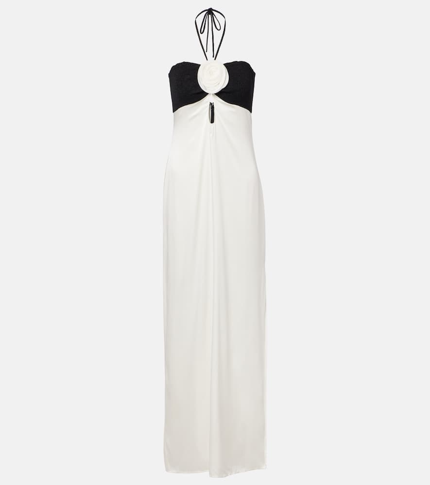 Floral-appliqué silk-blend maxi dress