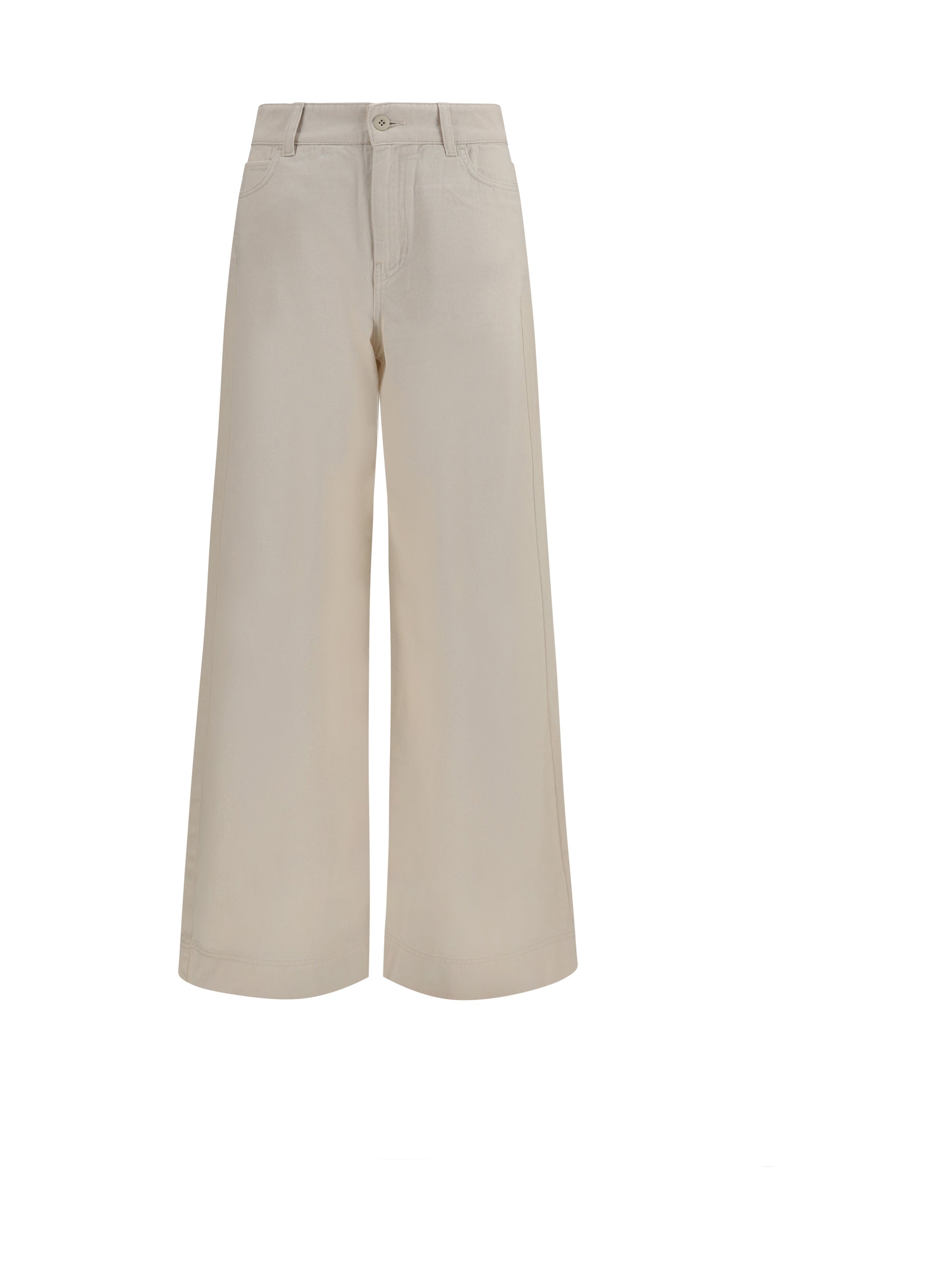 Wide-Leg Cotton Bull Denim Trousers — Beige