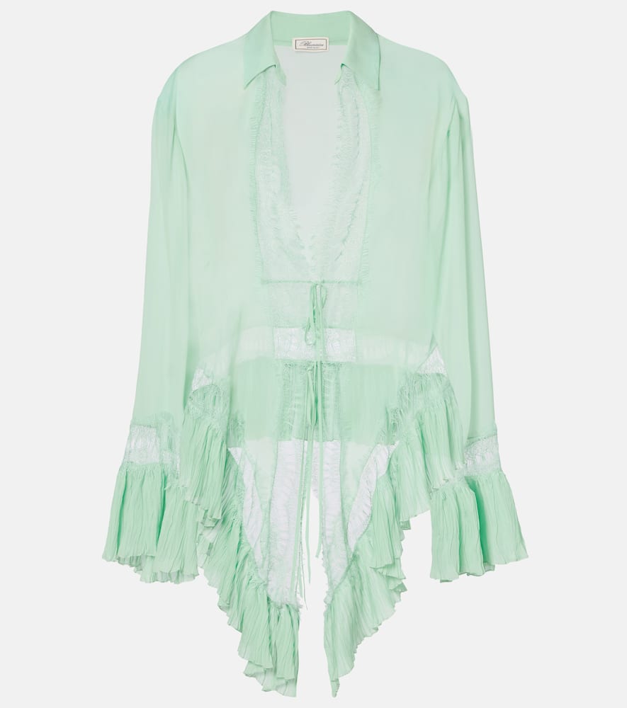 Lace-trimmed sheer georgette shirt