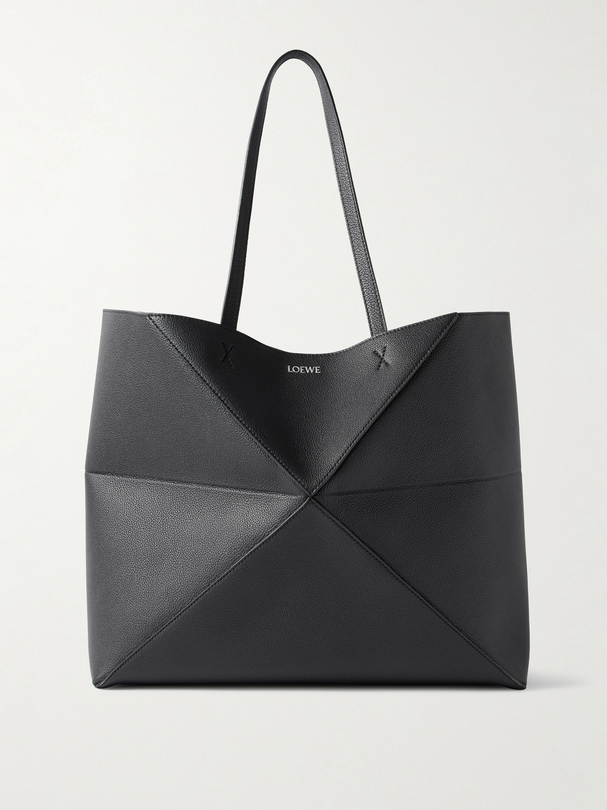 Puzzle Fold Horizontal Large Textured-leather Tote - Black