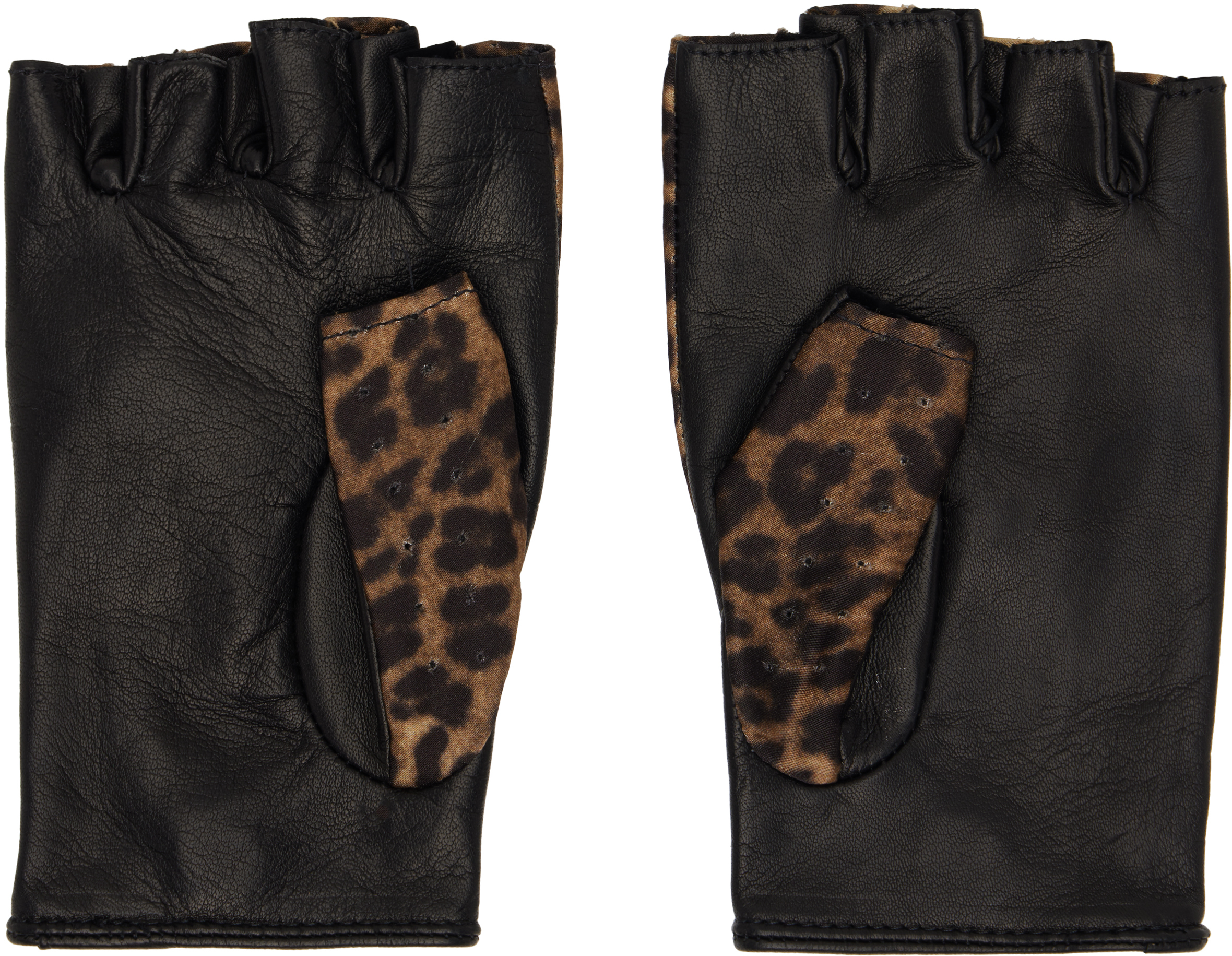 Black & Beige Open Finger Driving Gloves