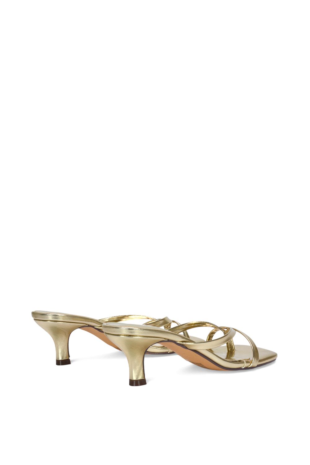 XY London Women's 'Tiana' Kitten Heel Sandal Mules w/ Toe Post in Metallic Gold