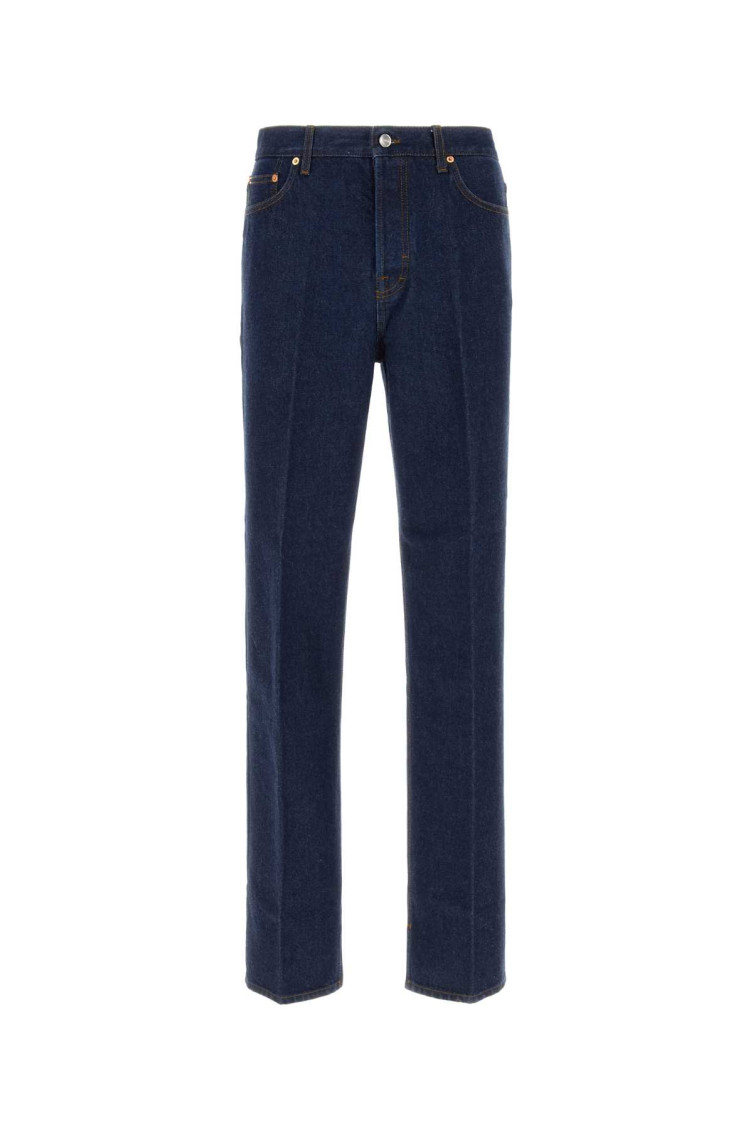 -Jeans in cotone con patch logo posteriore-Uomo
