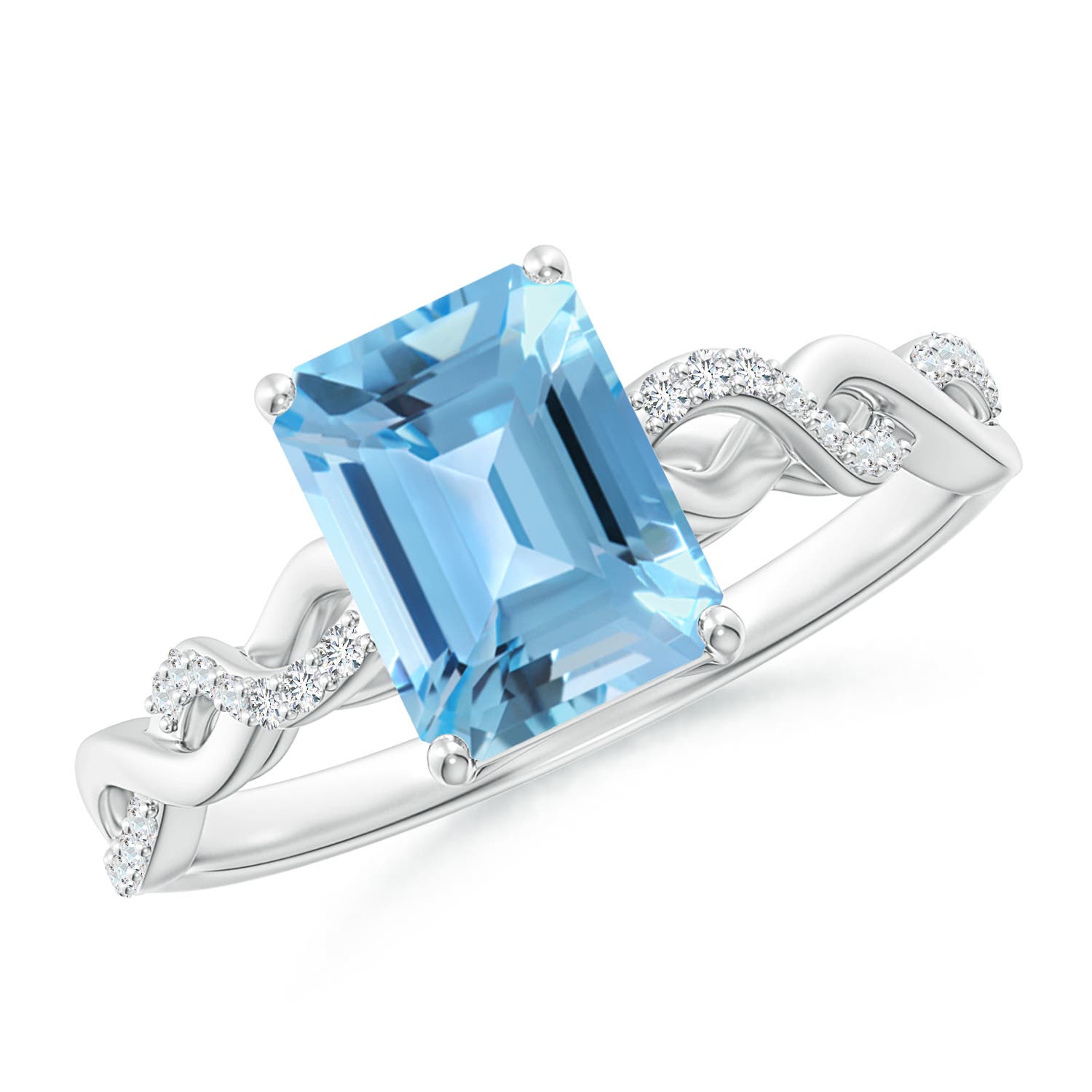 Angara 1.95 Carats Emerald-Cut Solitaire Swiss Blue Topaz Infinity Twist Ring in Platinum
