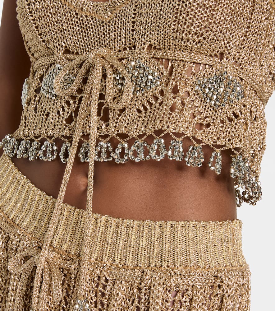 Crochet embellished lamé crop top
