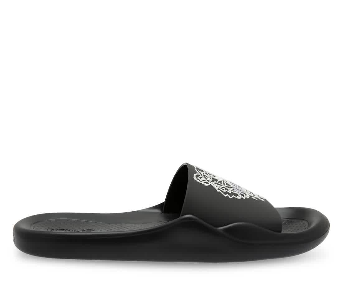 Ladies Tiger Rubber Pool Slides In Black