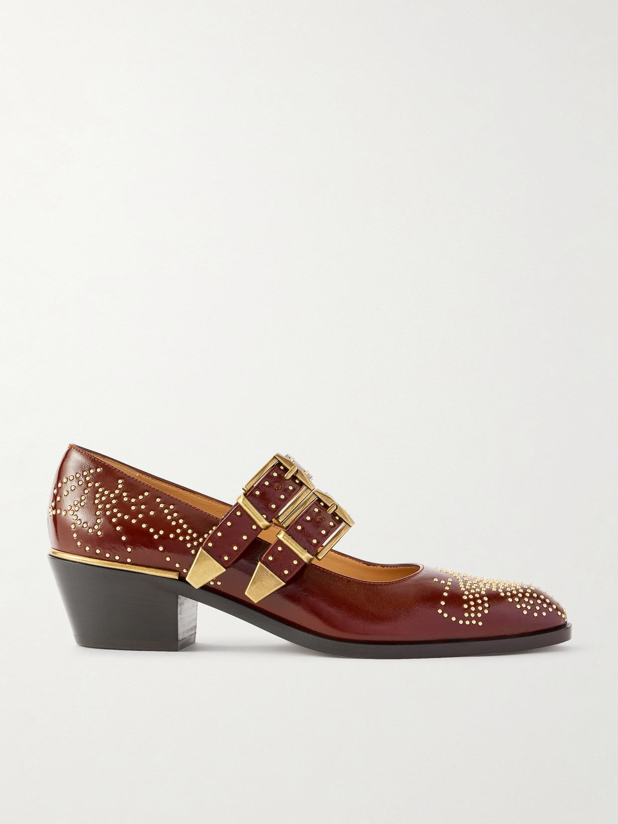 Susanna Studded Leather Mary Jane Pumps - Brown