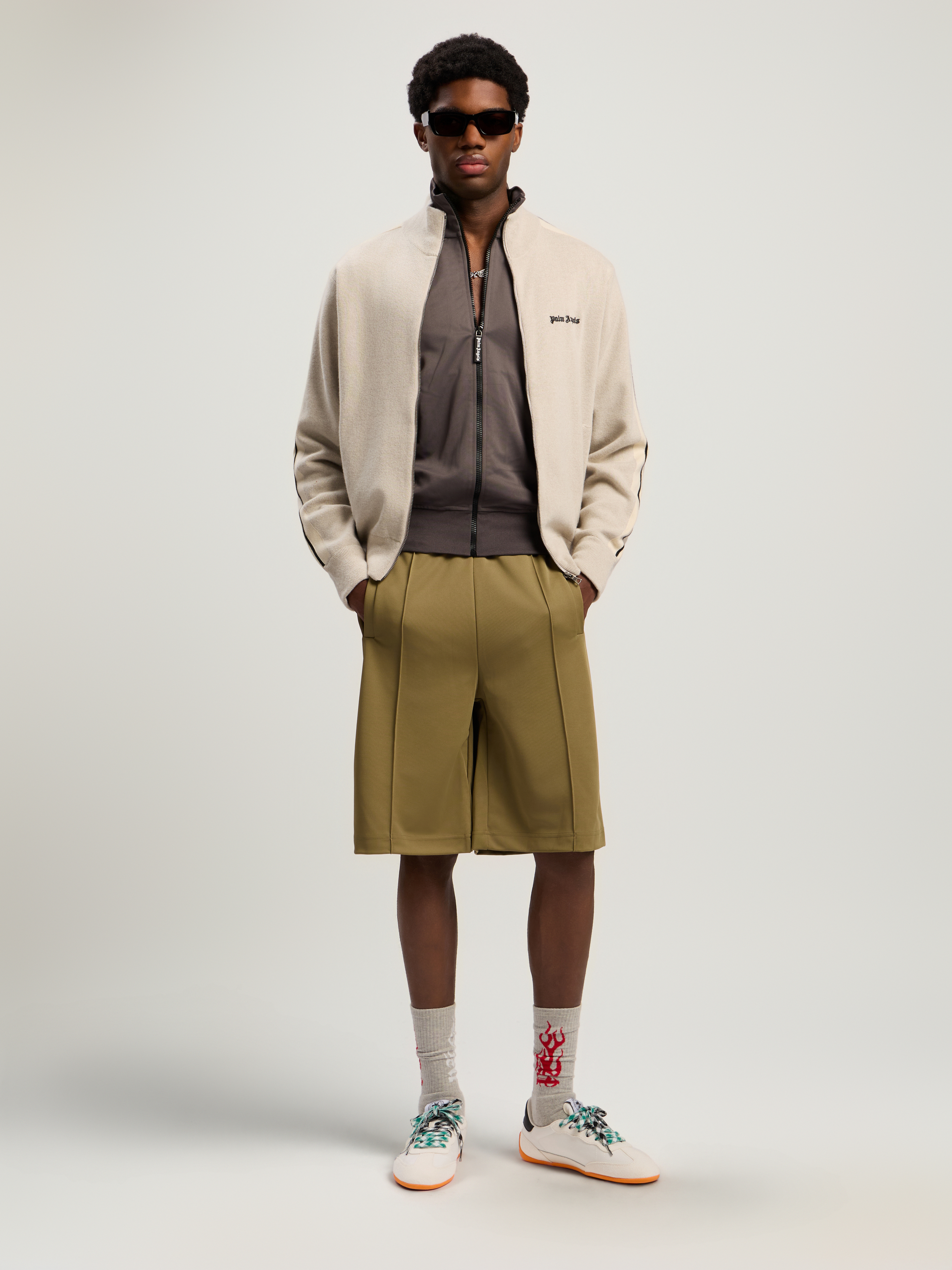 Back Curved Logo Track Shorts Man  Army Green