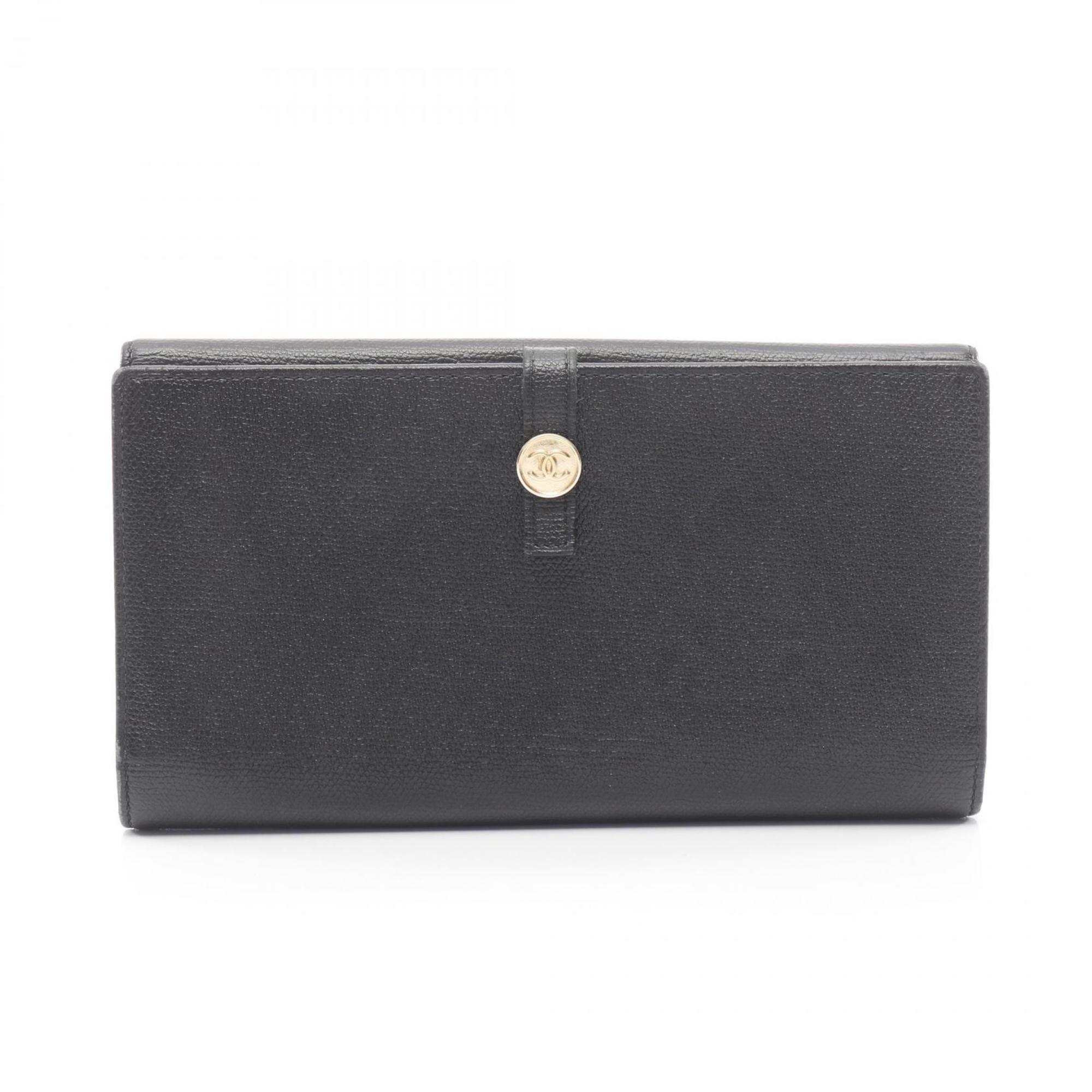Chanel Black Leather Long Wallet Bi-Fold Pre-Owned