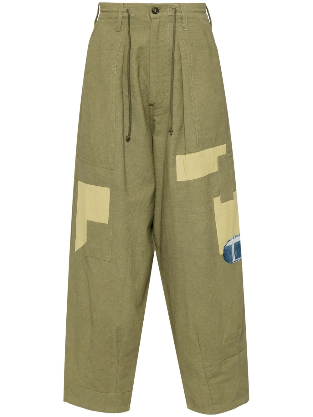 Panelled organic cotton trousers - Green