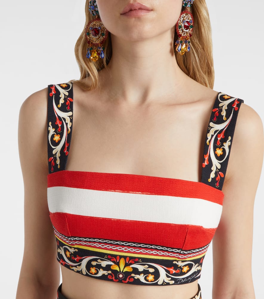 Striped cotton-blend bra top
