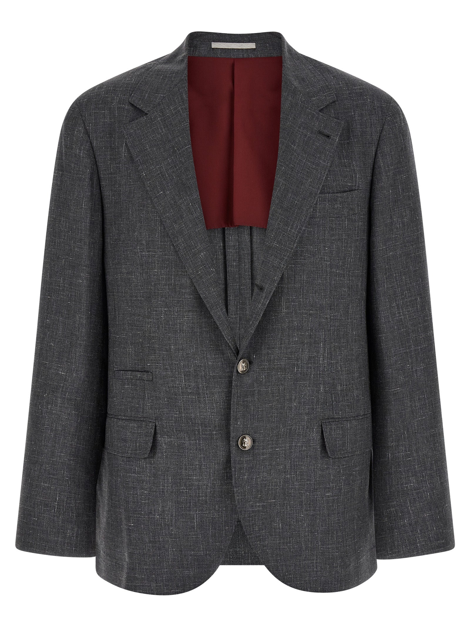 Wool-Silk Linen Blend Blazer — Gray