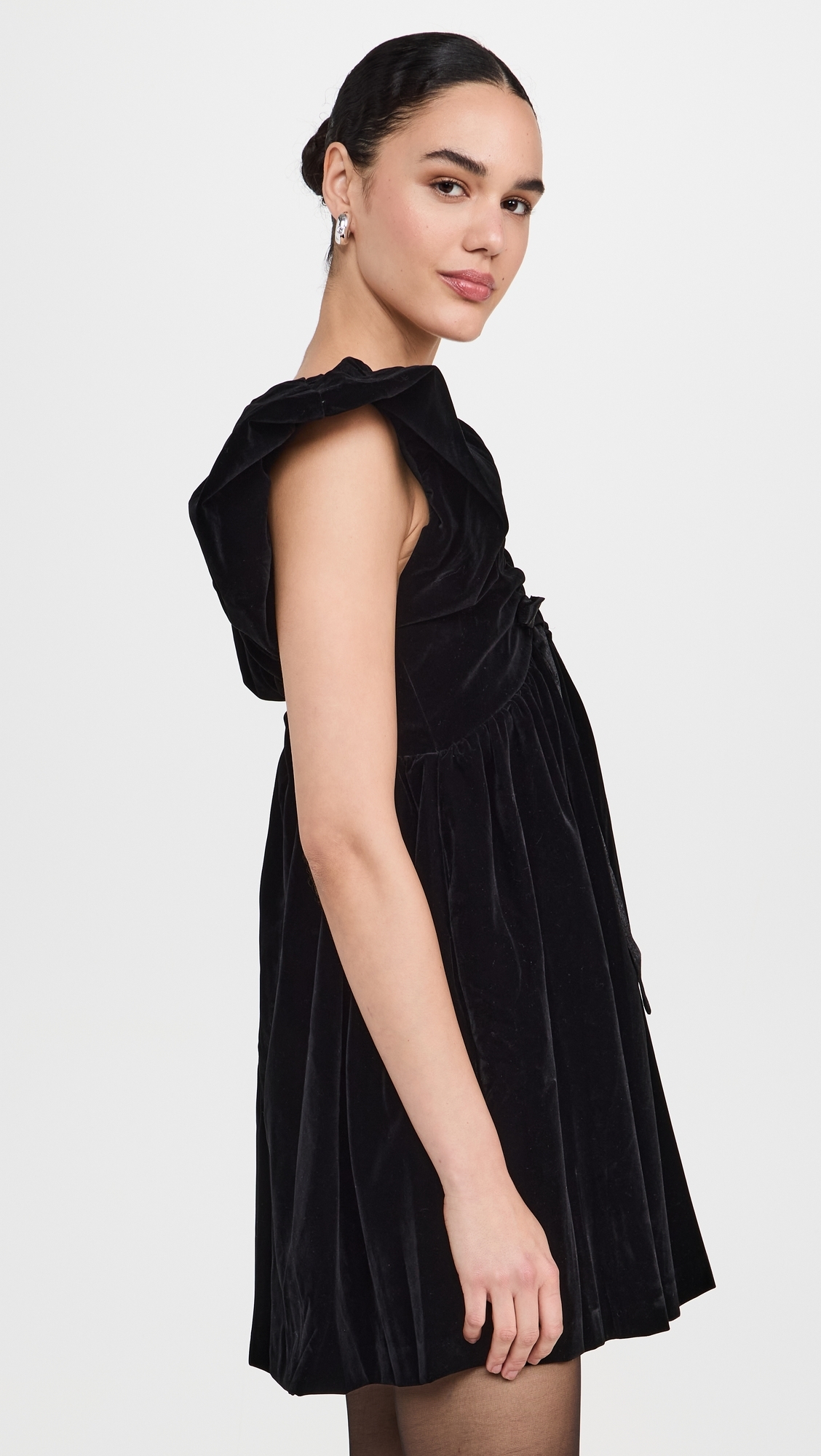 Velvet Satin Bow Mini Dress Black