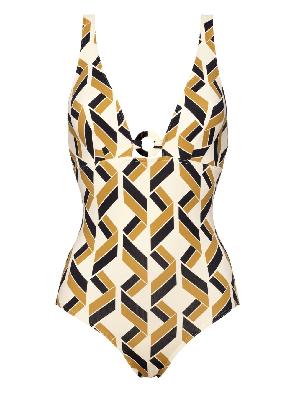Geometric Print Swimsuit — Cream