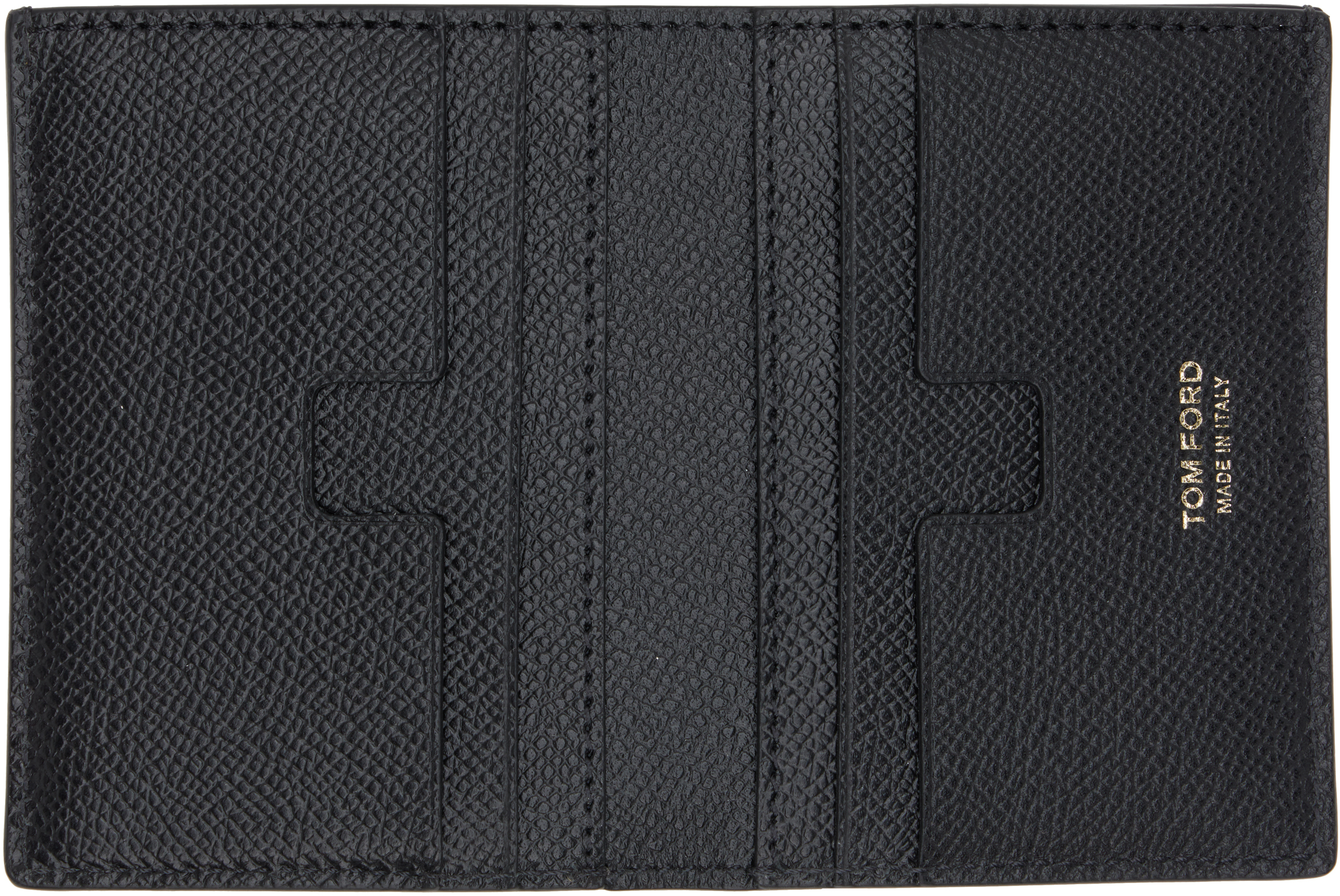 Black Small Grain Leather Folding Card Holder