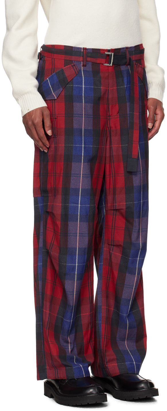 Sacai SSENSE Exclusive Red Plaid Cargo Pants