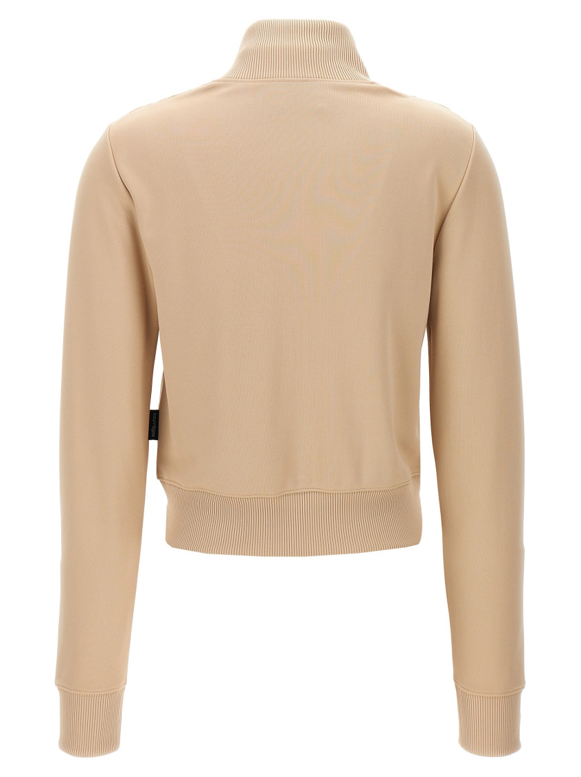 Beige Solid Mock Collar Sweatshirt