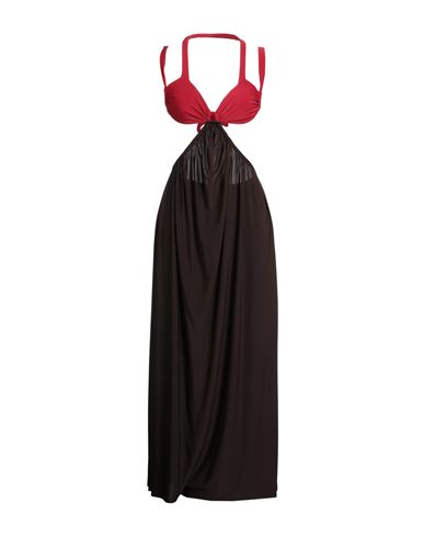 Siedrés Woman Maxi dress Dark brown Size L Polyester, Elastane
