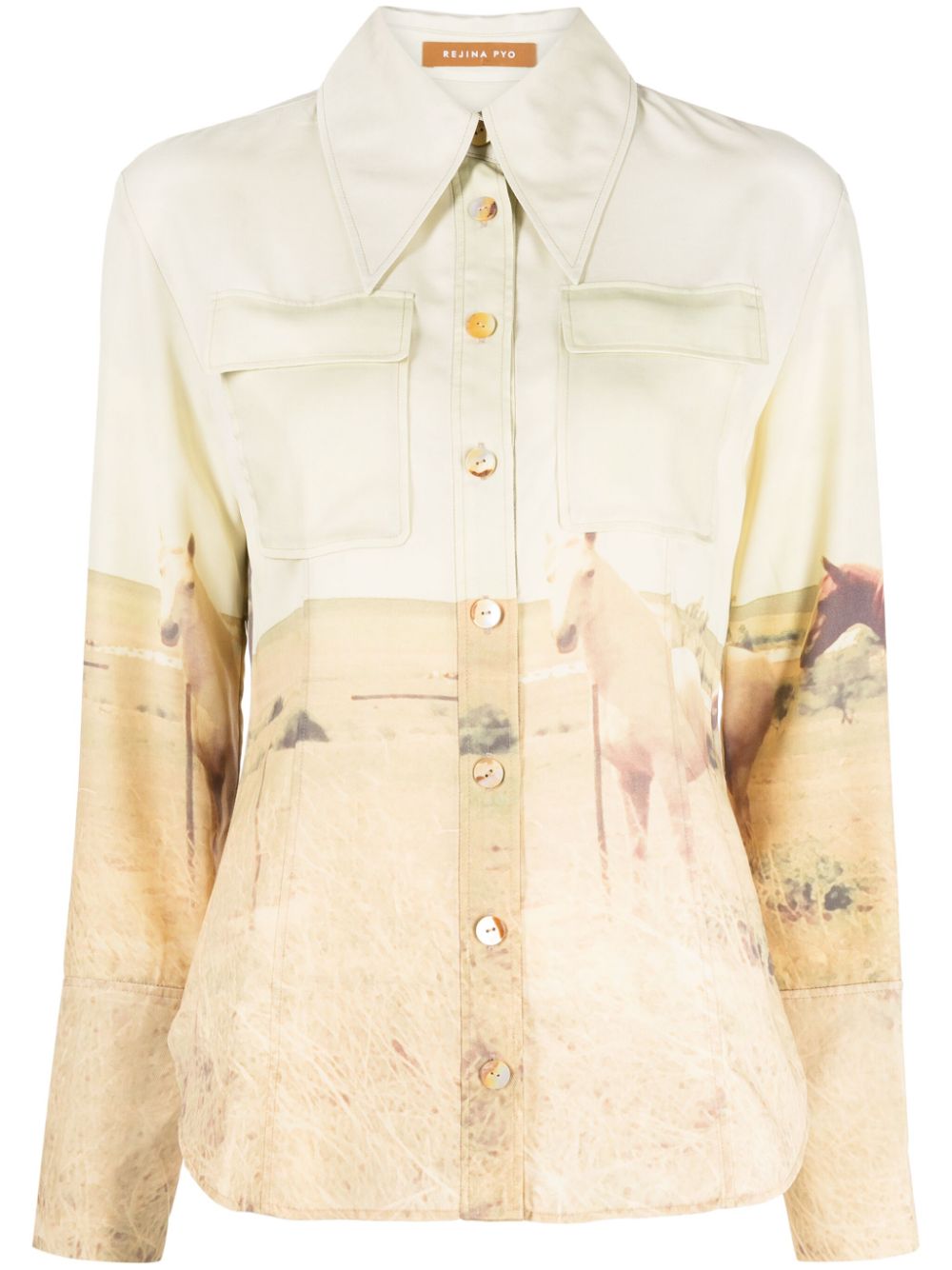 Horse-print long sleeve shirt - Brown