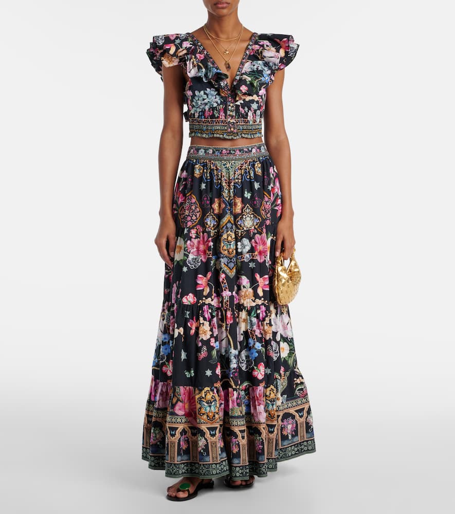 Crystal-embellished poplin maxi skirt