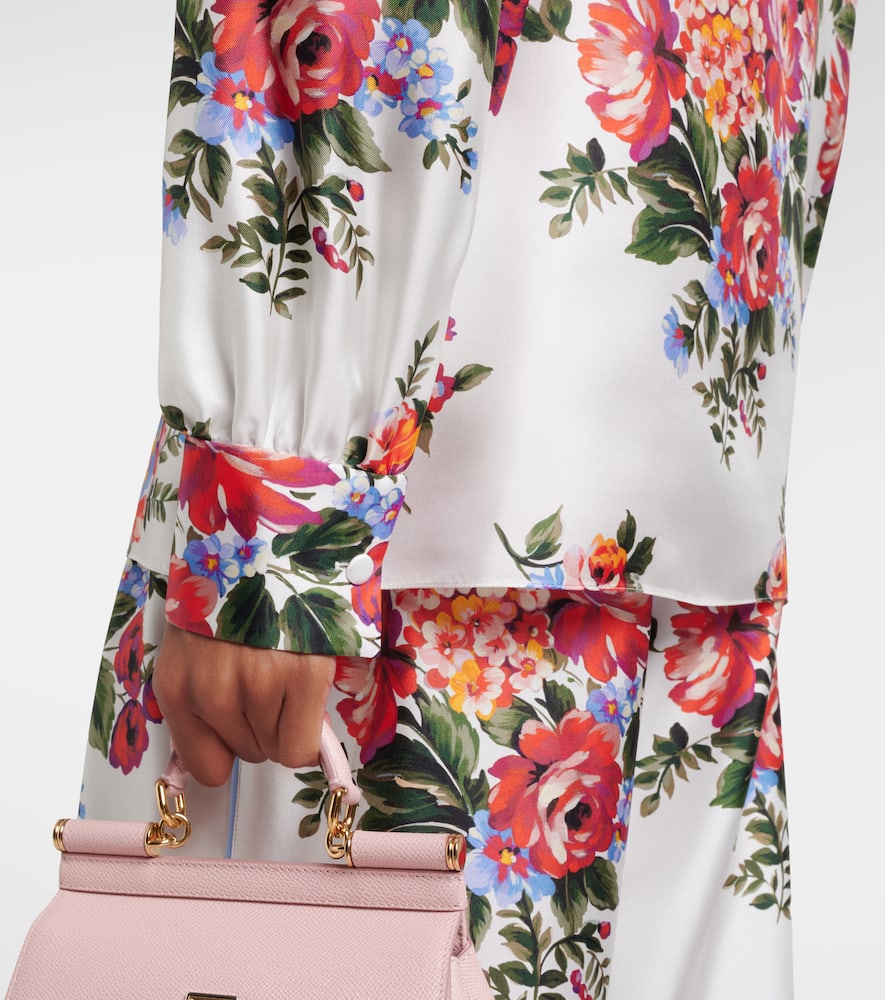 Floral tie-neck silk blouse