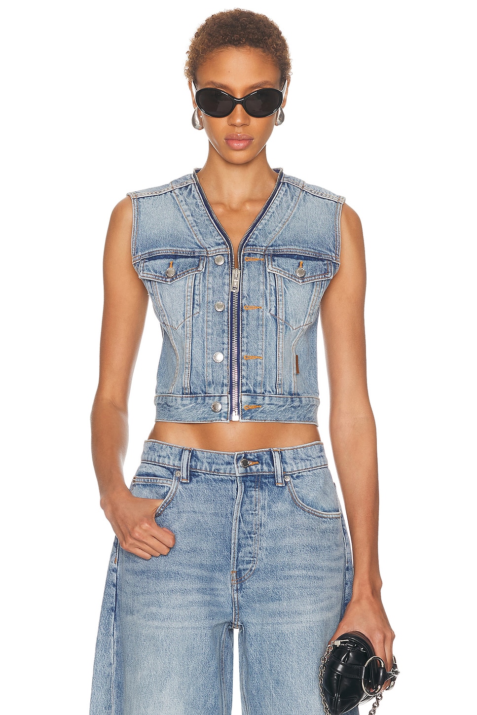 Alexander Wang Dipped V Neck Trucker Vest in Authentic Light Indigo - Blue. S also in