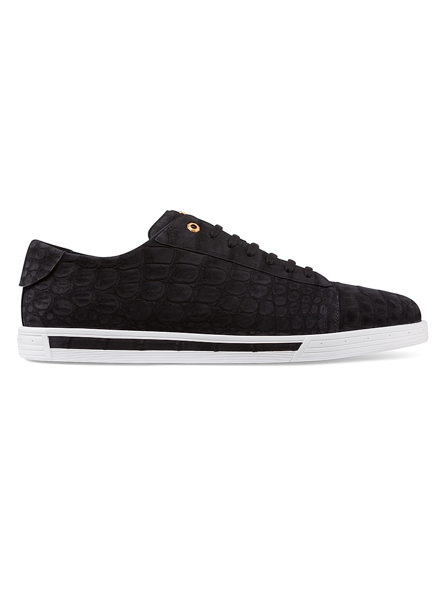 Men's Nubuck Crocodile Leather Sneakers - Black