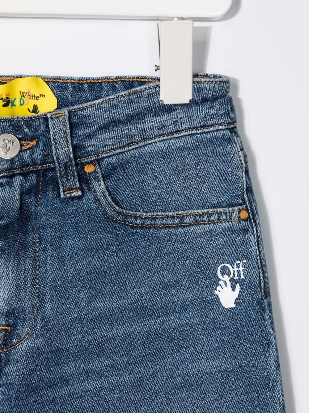 Blue Slim Fit Kids Jeans With Logo And Diagonals