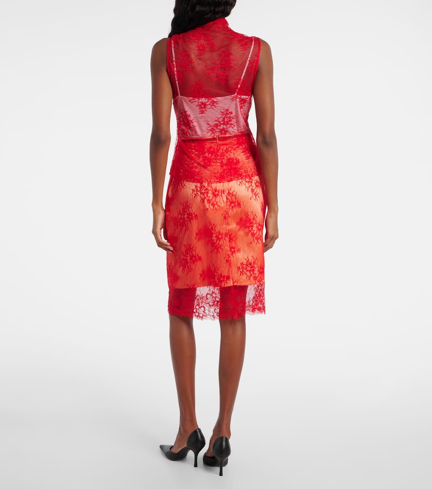 Tie-neck silk-trimmed lace top