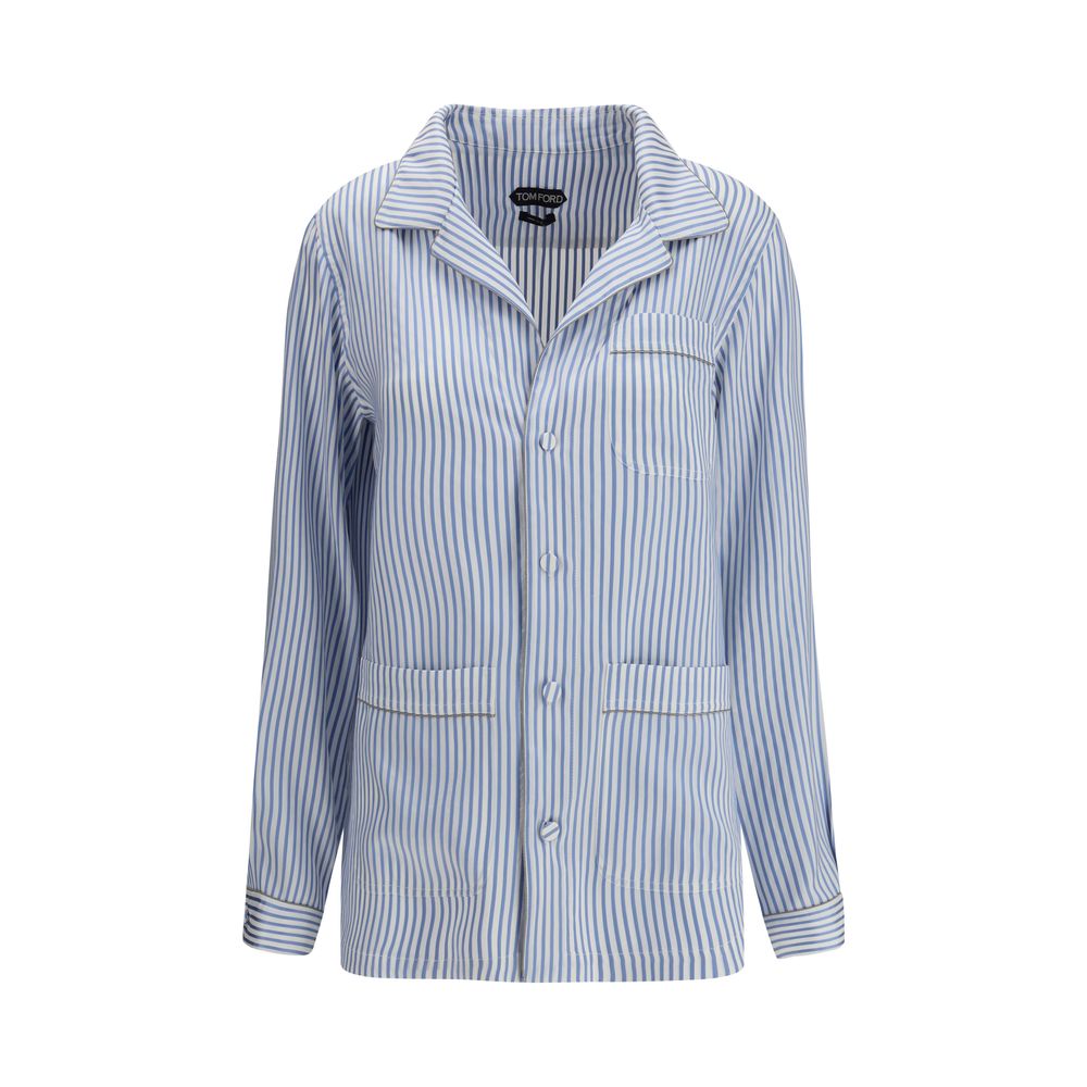 Striped Silk Blouse — Blue