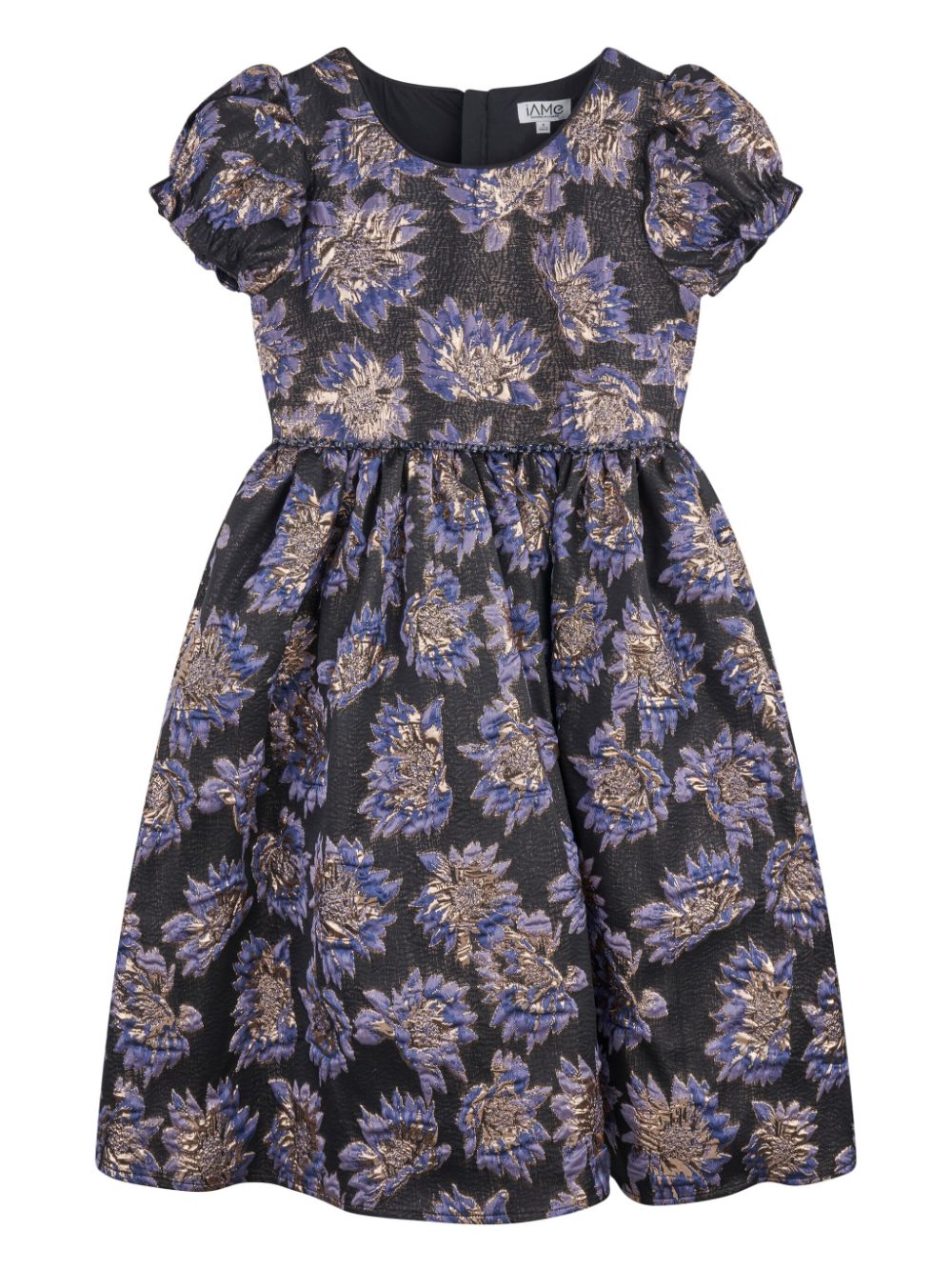 Girls Black Jacquard Floral Dress