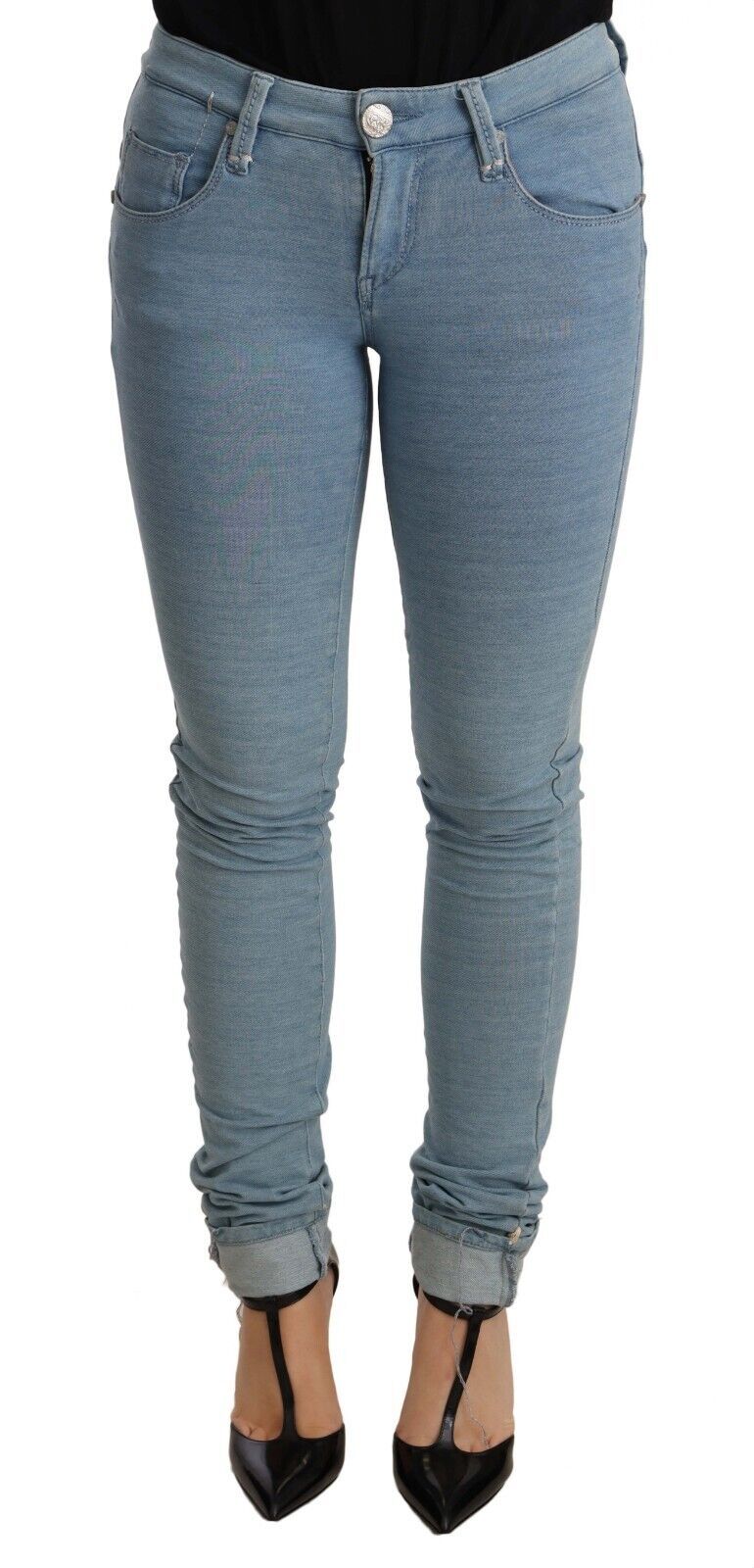 Acht Blue Cotton Stretch Hem Slim Fit Women Denim Women's Trouser