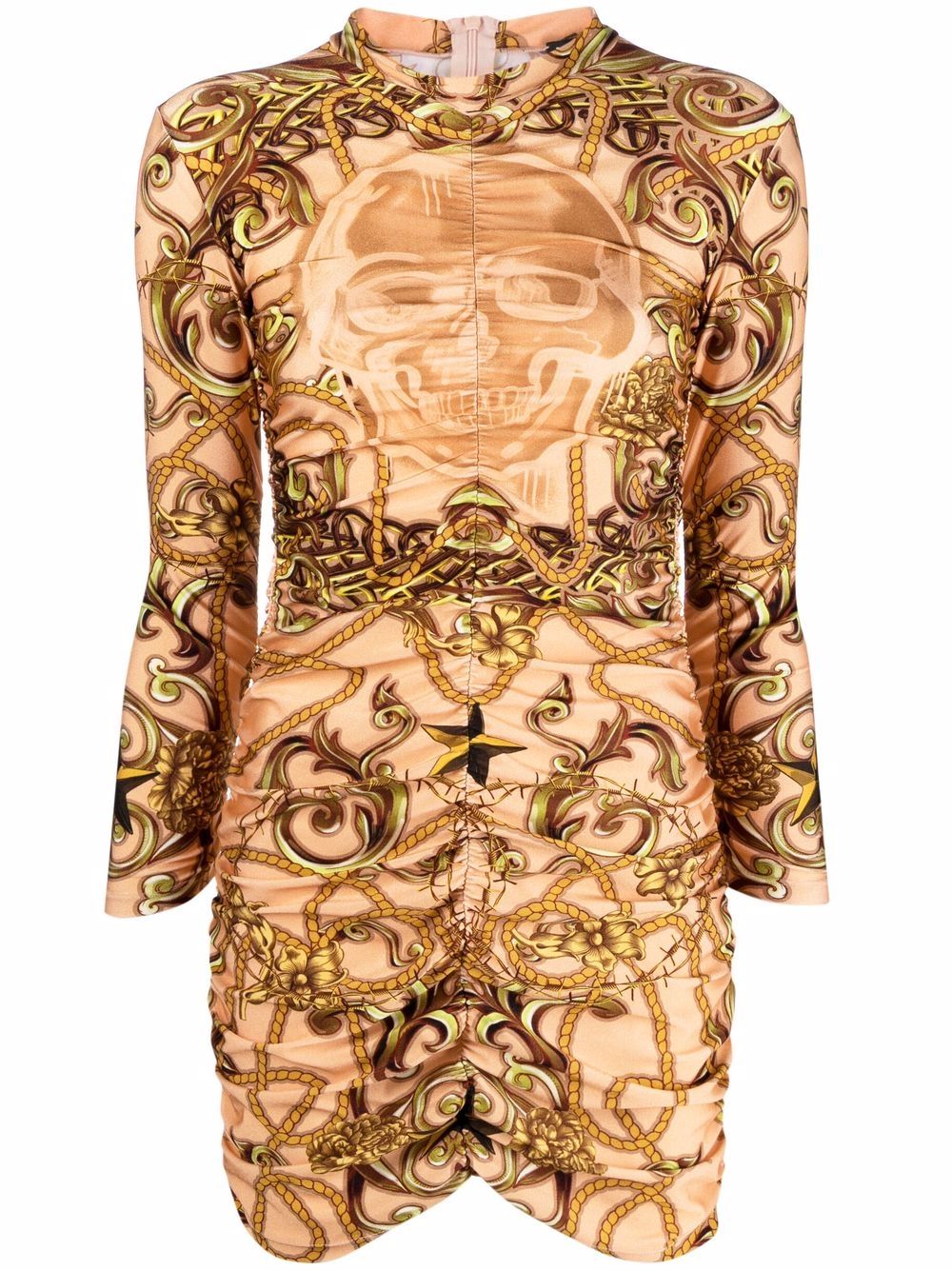Baroque-print bodycon dress - Neutrals