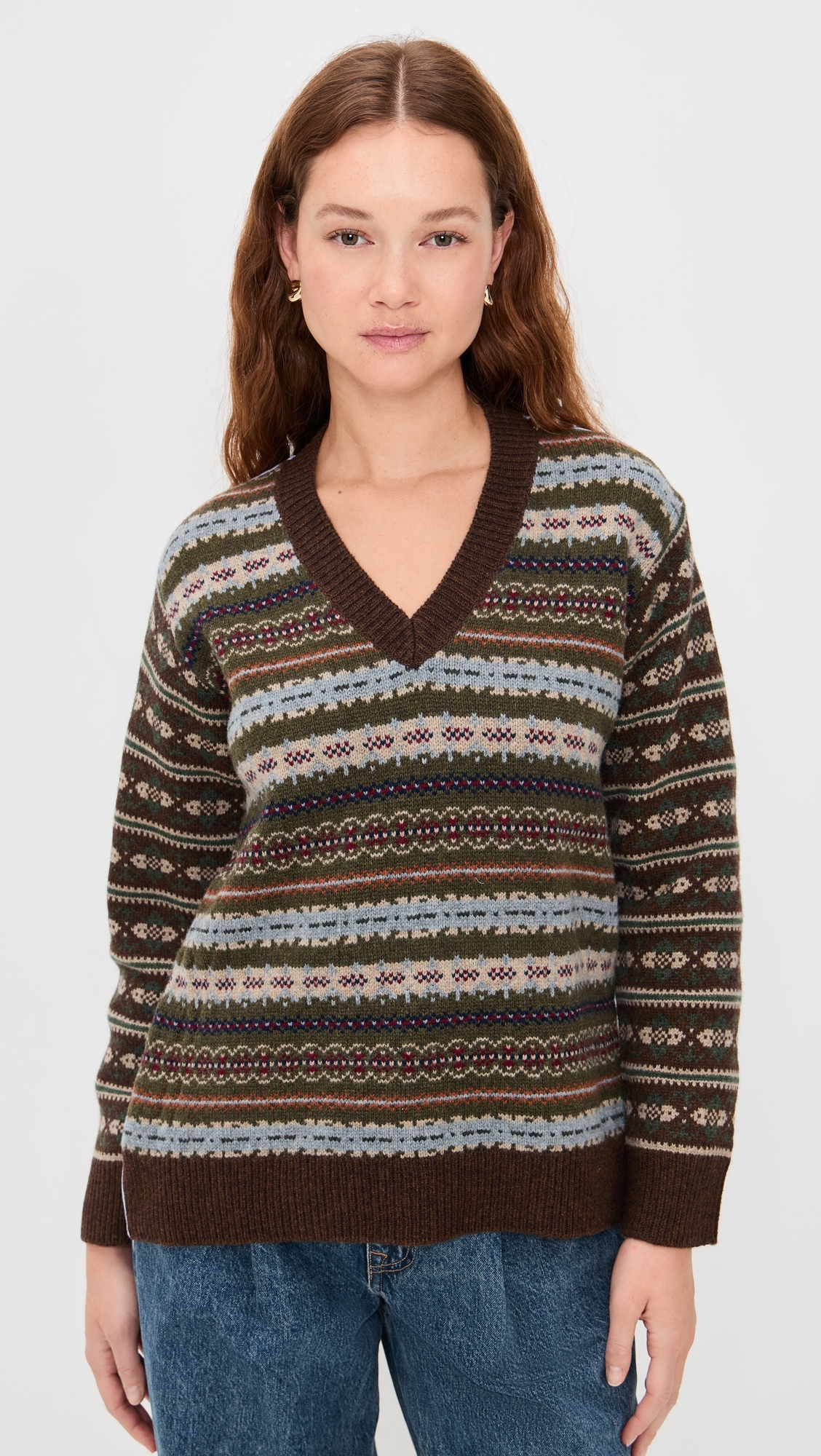 Ciara Fair Isle Knit Sweater Olive