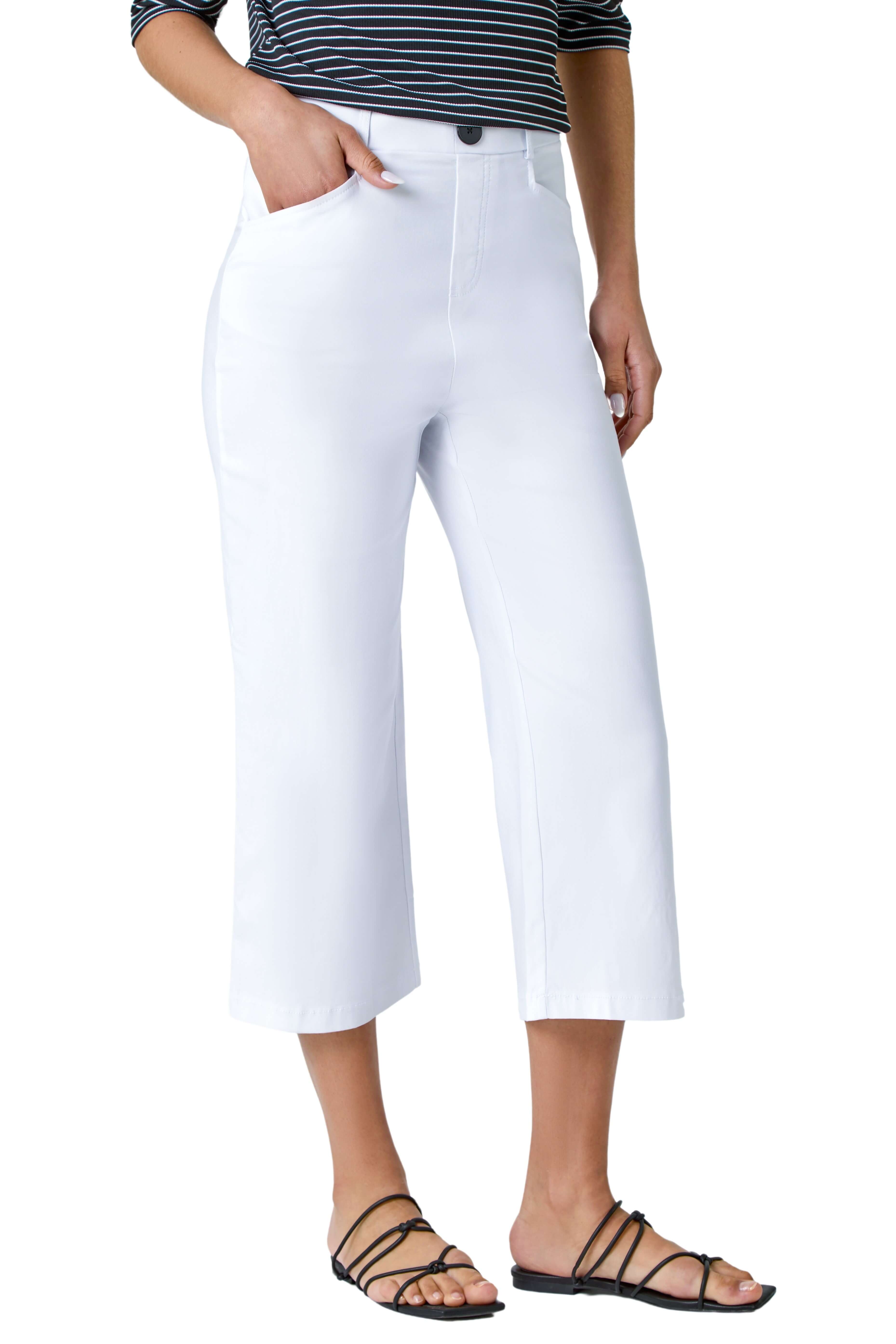 Roman Womens Cropped Stretch Culotte - White
